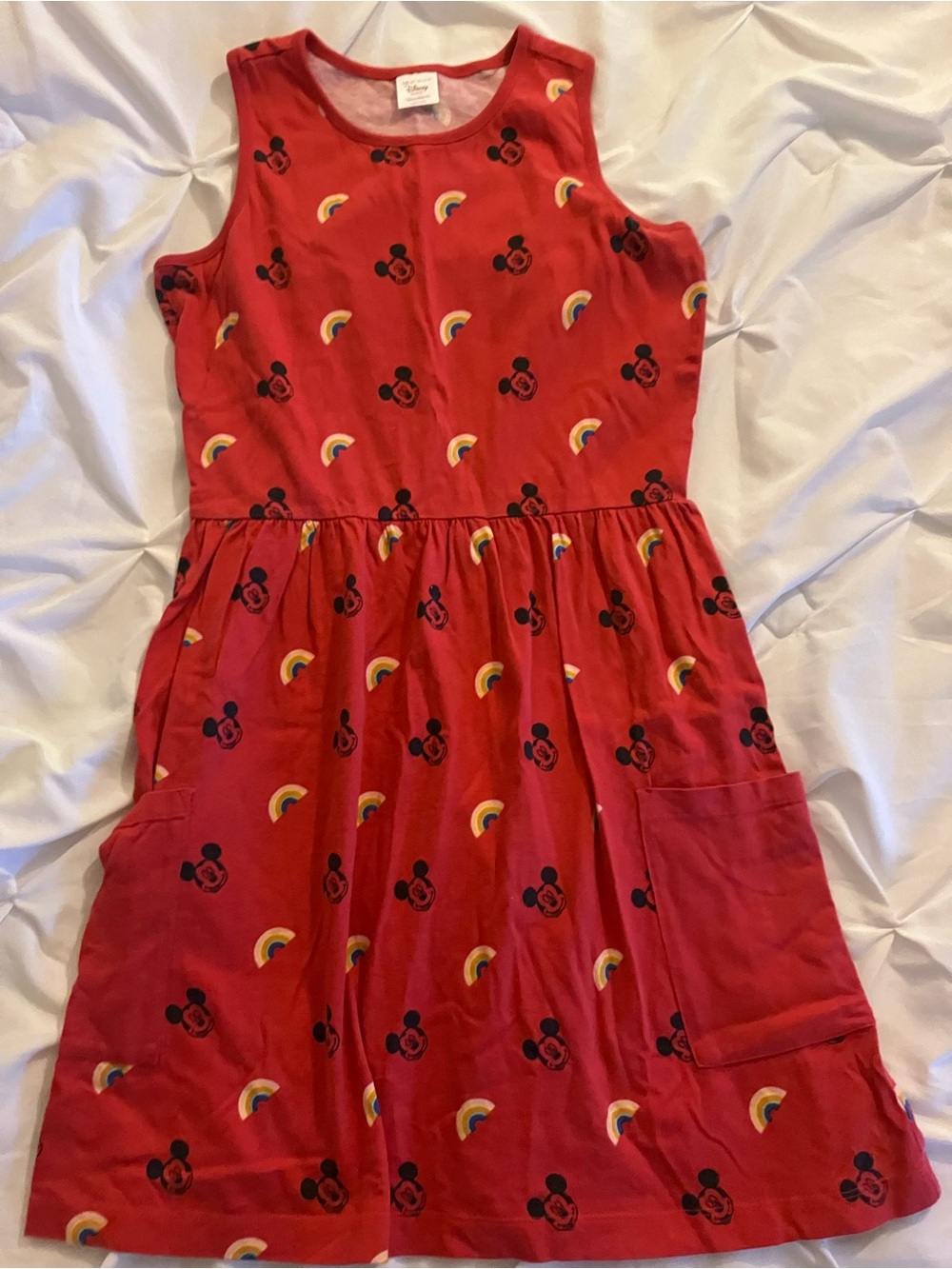 Hanna Anderson Disney Red Sleeveless Dress with Mickey & Rainbow Print